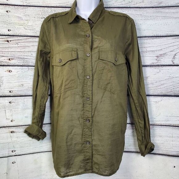 Old Navy Olive Green Button Front Classic Shirt Size L - Picture 1 of 6